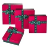 4er Set Geschenkkarton Schleife, Dunkelgrün/rot
