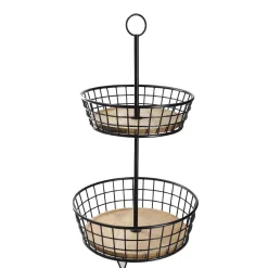 Etagere Holz/Metall, 2 Körbe, Schwarz, 68 Cm