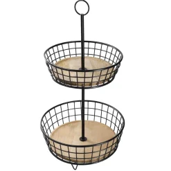 Etagere Holz/Metall, 2 Körbe, Schwarz, 68 Cm