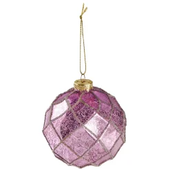 Kugel Relief, Quadrate/lila/gold, 10 Cm