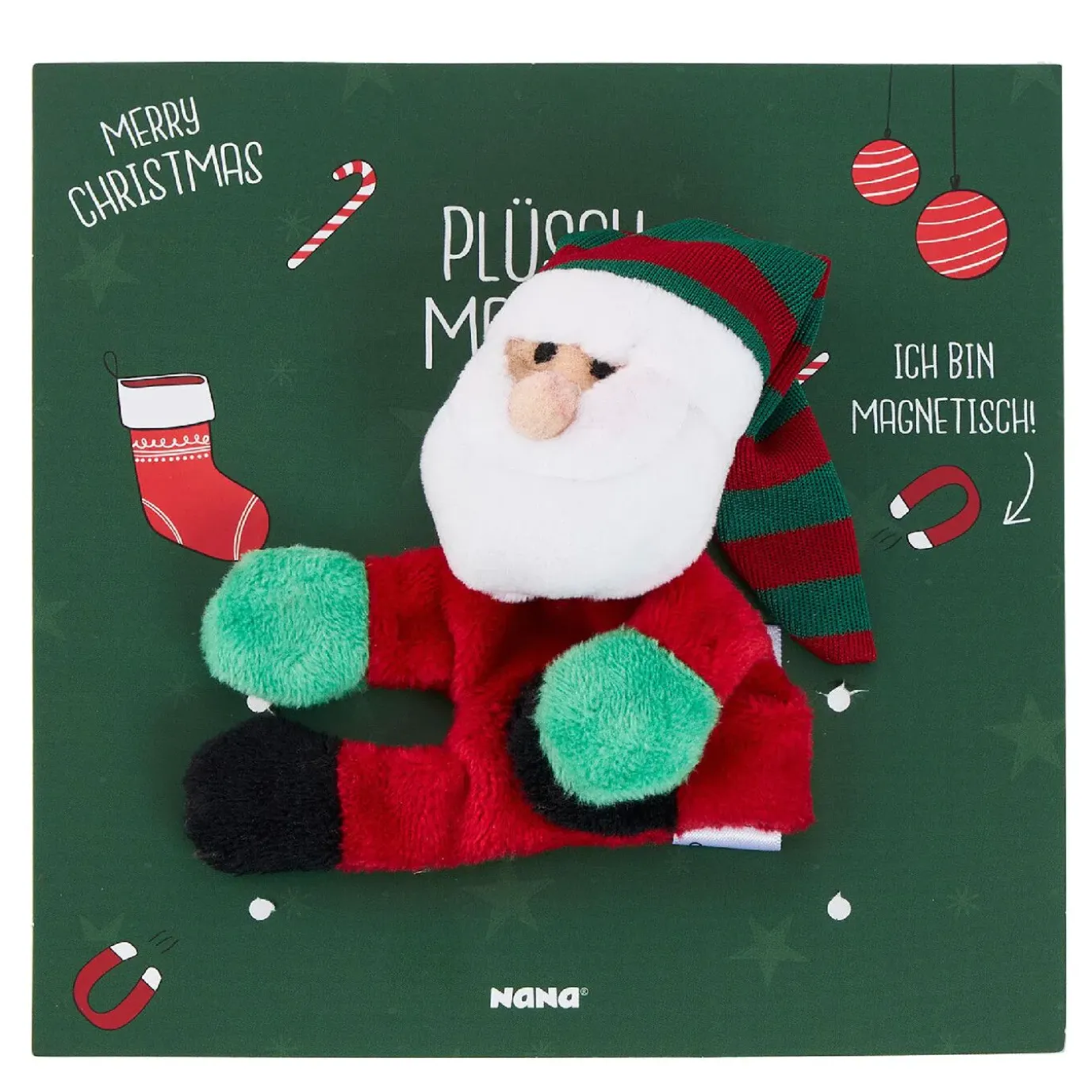 Plüschmagnet Xmas, Weihnachtsmann, 9 Cm