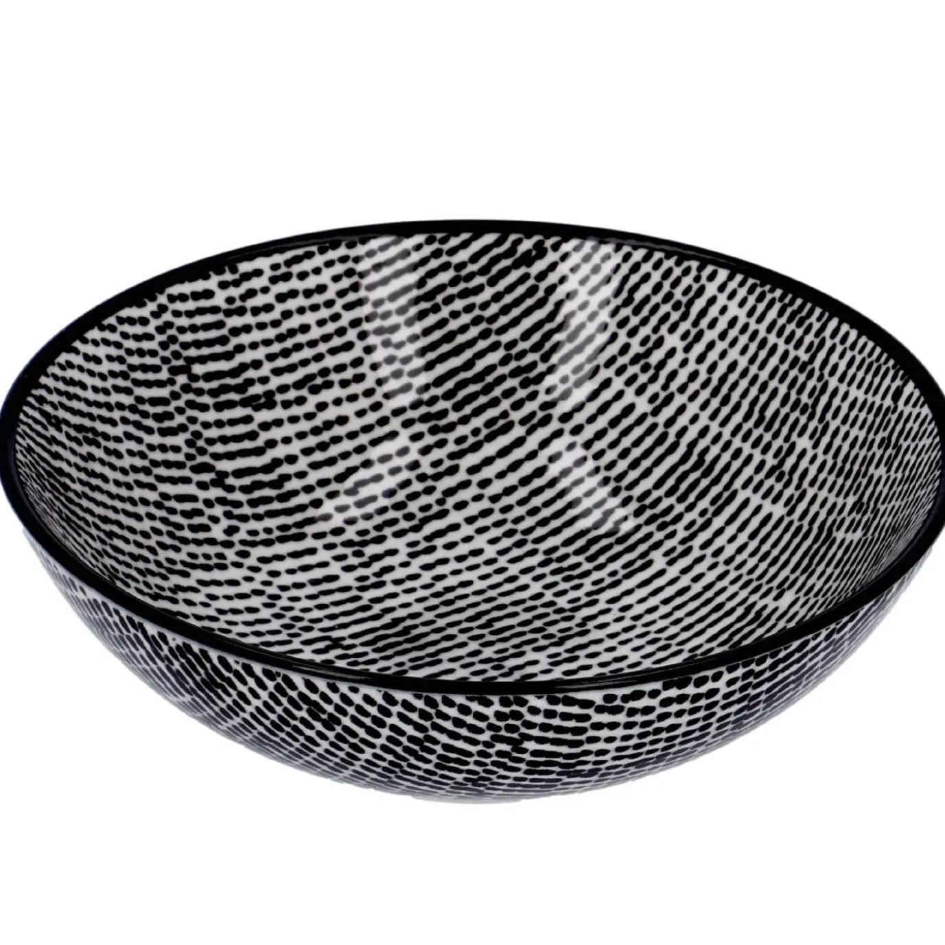 Schale China, Tief, Striche, Schw/wss, 13 Cm