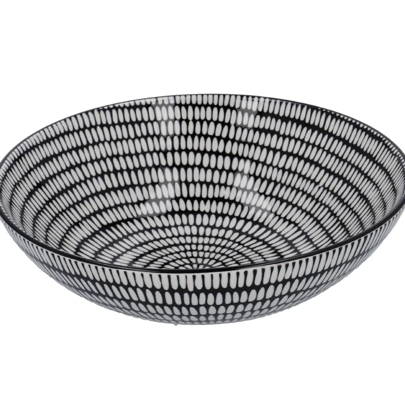 Schüssel China, Flach, Stäbchen/Kreis, Schw/wss, 23 Cm