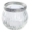 Windlicht Saira, Metallrand/silber, Klar/Streifen, 5 Cm
