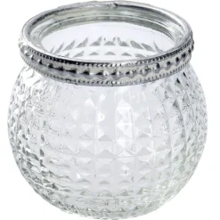 Windlicht Saira, Metallrand/silber, Klar/Karo, 5 Cm